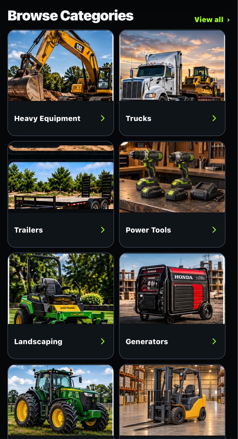 Equiplify categories screen